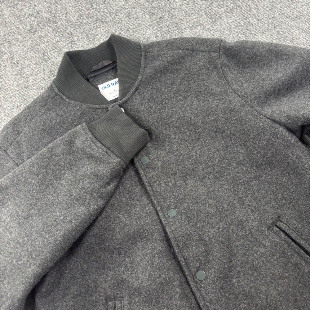 Old Navy Bomber Jacket Size‎ M Gray Wool Blend Snap Front Mens